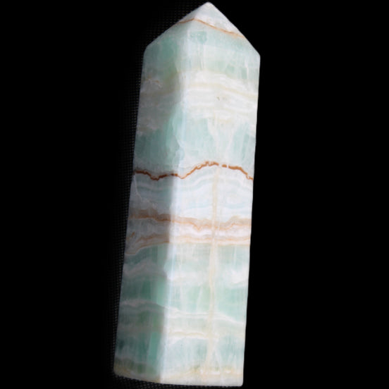 Pistachio Calcite obelisk 134mm 346g in sunlight - Rocks and Things Store