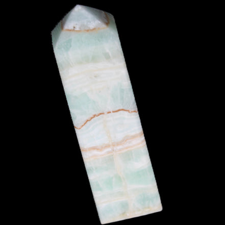 Pistachio Calcite obelisk 134mm 346g in sunlight - Rocks and Things Store
