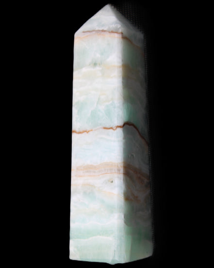 Pistachio Calcite obelisk 134mm 339g in sunlight - Rocks and Things Store