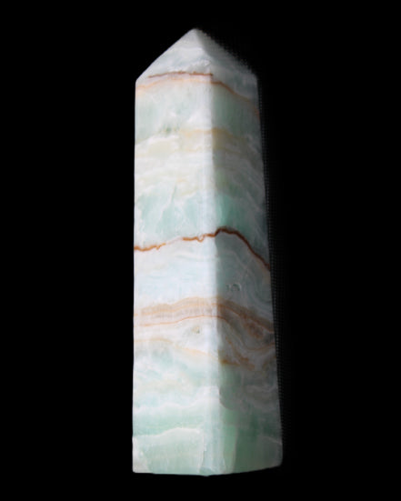 Pistachio Calcite obelisk 134mm 339g in sunlight - Rocks and Things Store