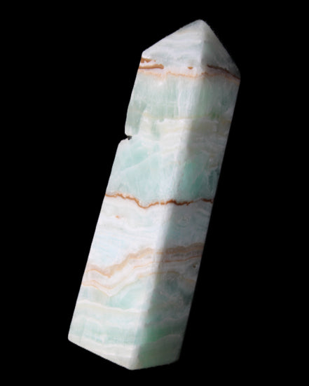 Pistachio Calcite obelisk 134mm 339g in sunlight - Rocks and Things Store