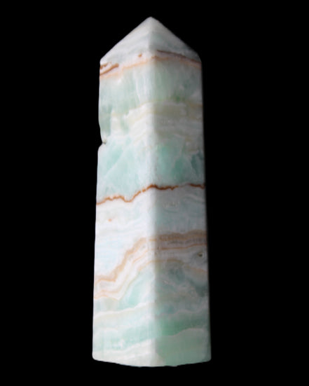 Pistachio Calcite obelisk 134mm 339g in sunlight - Rocks and Things Store