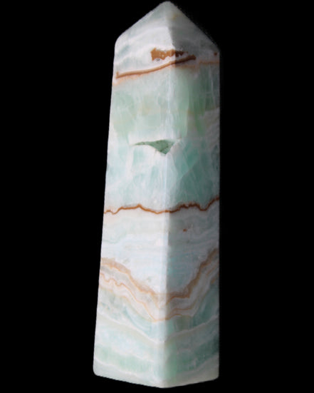 Pistachio Calcite obelisk 134mm 339g in sunlight - Rocks and Things Store