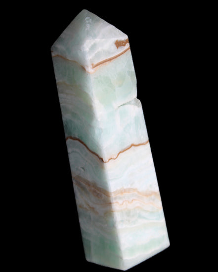 Pistachio Calcite obelisk 134mm 339g in sunlight - Rocks and Things Store