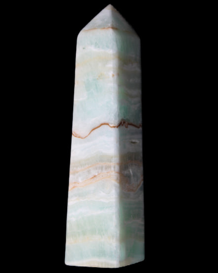Pistachio Calcite obelisk 132mm 304g in sunlight - Rocks and Things Store