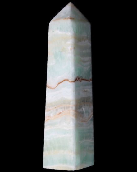 Pistachio Calcite obelisk 132mm 304g in sunlight - Rocks and Things Store