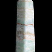 Pistachio Calcite obelisk 132mm 304g in sunlight - Rocks and Things Store