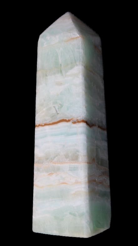 Pistachio Calcite obelisk 122mm 290g in sunlight - Rocks and Things Store