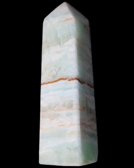 Pistachio Calcite obelisk 122mm 290g in sunlight - Rocks and Things Store