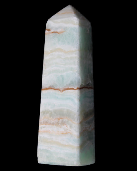Pistachio Calcite obelisk 122mm 290g in sunlight - Rocks and Things Store