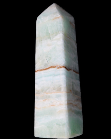 Pistachio Calcite obelisk 122mm 290g in sunlight - Rocks and Things Store