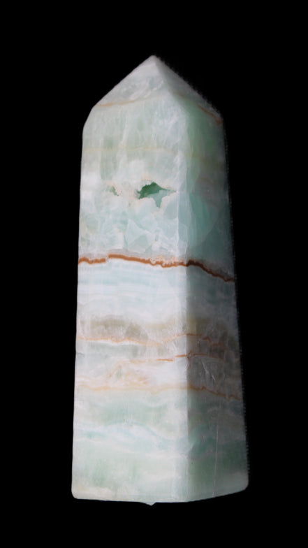 Pistachio Calcite obelisk 122mm 328g in sunlight - Rocks and Things Store