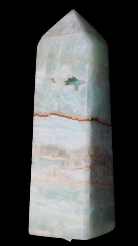 Pistachio Calcite obelisk 122mm 328g in sunlight - Rocks and Things Store