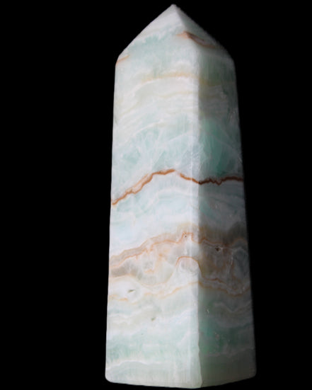 Pistachio Calcite obelisk 122mm 328g in sunlight - Rocks and Things Store