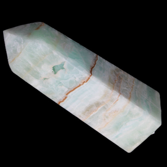 Pistachio Calcite obelisk 122mm 328g in sunlight - Rocks and Things Store