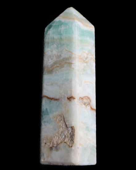 Pistachio Calcite obelisk 118mm 258g in sunlight - Rocks and Things Store