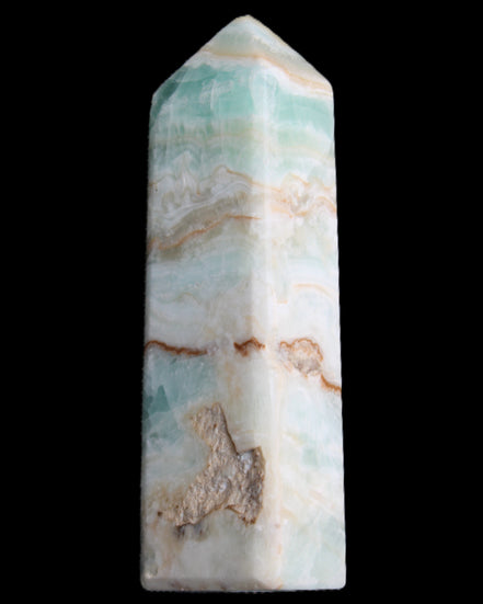Pistachio Calcite obelisk 118mm 258g in sunlight - Rocks and Things Store