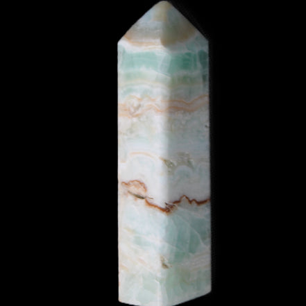 Pistachio Calcite obelisk 118mm 258g in sunlight - Rocks and Things Store