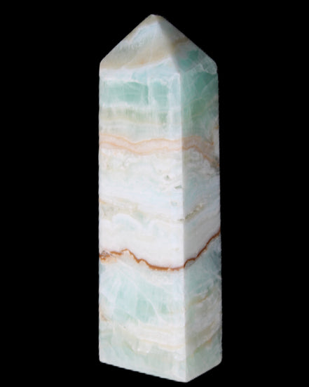 Pistachio Calcite obelisk 118mm 258g in sunlight - Rocks and Things Store