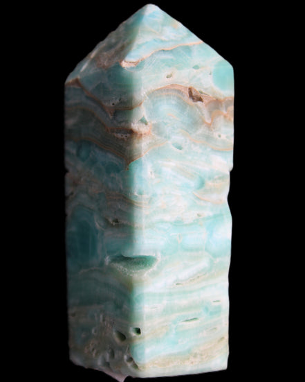 Caribbean Calcite Blue Aragonite obelisk 75*26mm 125g in sunlight - Rocks and Things Store