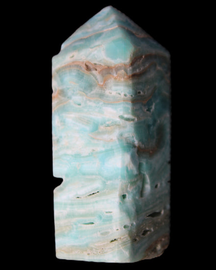 Caribbean Calcite Blue Aragonite obelisk 75*26mm 125g in sunlight - Rocks and Things Store