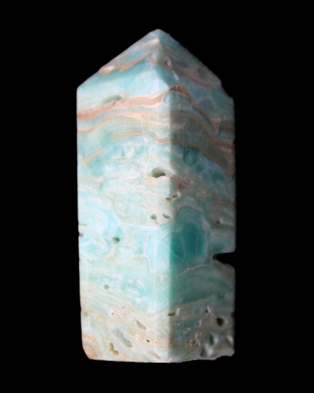 Caribbean Calcite Blue Aragonite obelisk 75*26mm 125g in sunlight - Rocks and Things Store