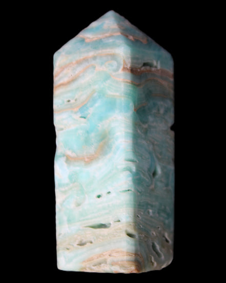 Caribbean Calcite Blue Aragonite obelisk 75*26mm 125g in sunlight - Rocks and Things Store