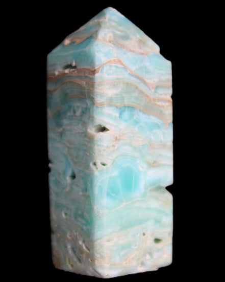 Caribbean Calcite Blue Aragonite obelisk 75*26mm 125g in sunlight - Rocks and Things Store