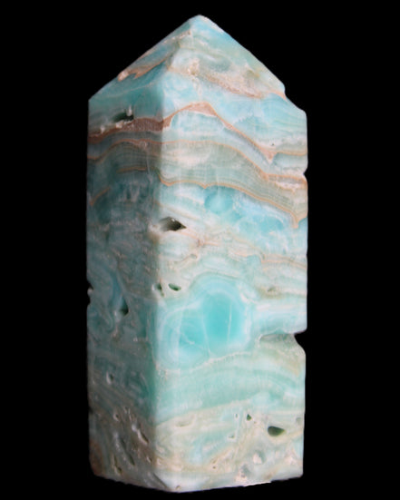 Caribbean Calcite Blue Aragonite obelisk 75*26mm 125g in sunlight - Rocks and Things Store