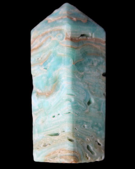 Caribbean Calcite Blue Aragonite obelisk 75*26mm 125g in sunlight - Rocks and Things Store
