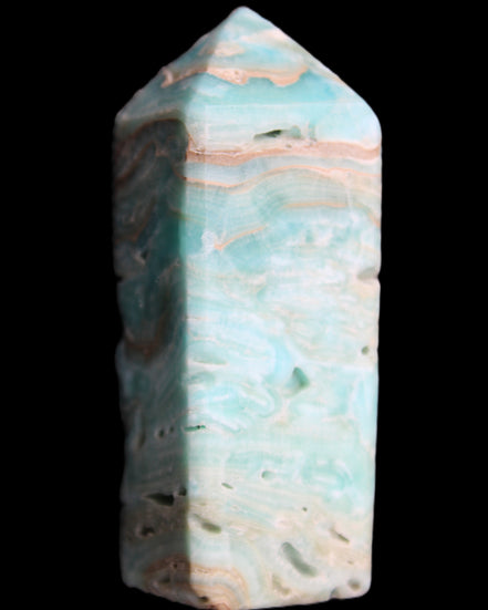 Caribbean Calcite Blue Aragonite obelisk 75*26mm 125g in sunlight - Rocks and Things Store