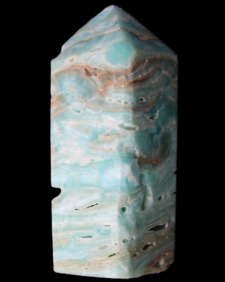 Caribbean Calcite Blue Aragonite obelisk 75*26mm 125g in sunlight - Rocks and Things Store