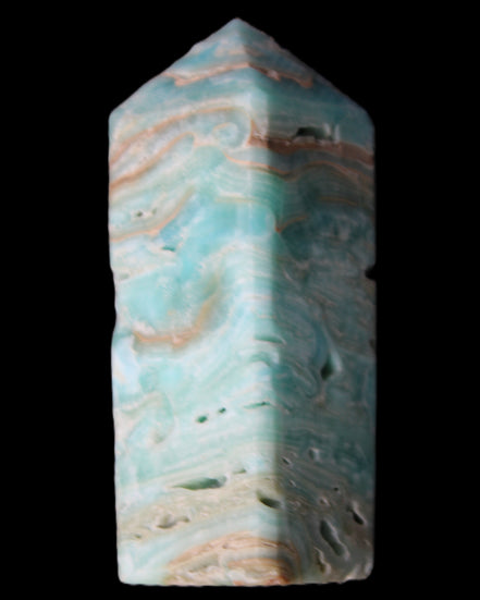 Caribbean Calcite Blue Aragonite obelisk 75*26mm 125g in sunlight - Rocks and Things Store