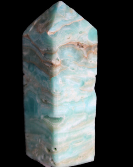 Caribbean Calcite Blue Aragonite obelisk 75*26mm 125g in sunlight - Rocks and Things Store