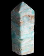Caribbean Calcite Blue Aragonite obelisk 75*26mm 125g in sunlight - Rocks and Things Store