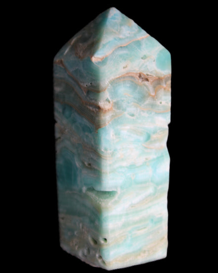 Caribbean Calcite Blue Aragonite obelisk 75*26mm 125g in sunlight - Rocks and Things Store