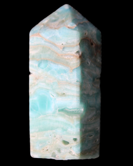 Caribbean Calcite Blue Aragonite obelisk 75*26mm 125g in sunlight - Rocks and Things Store