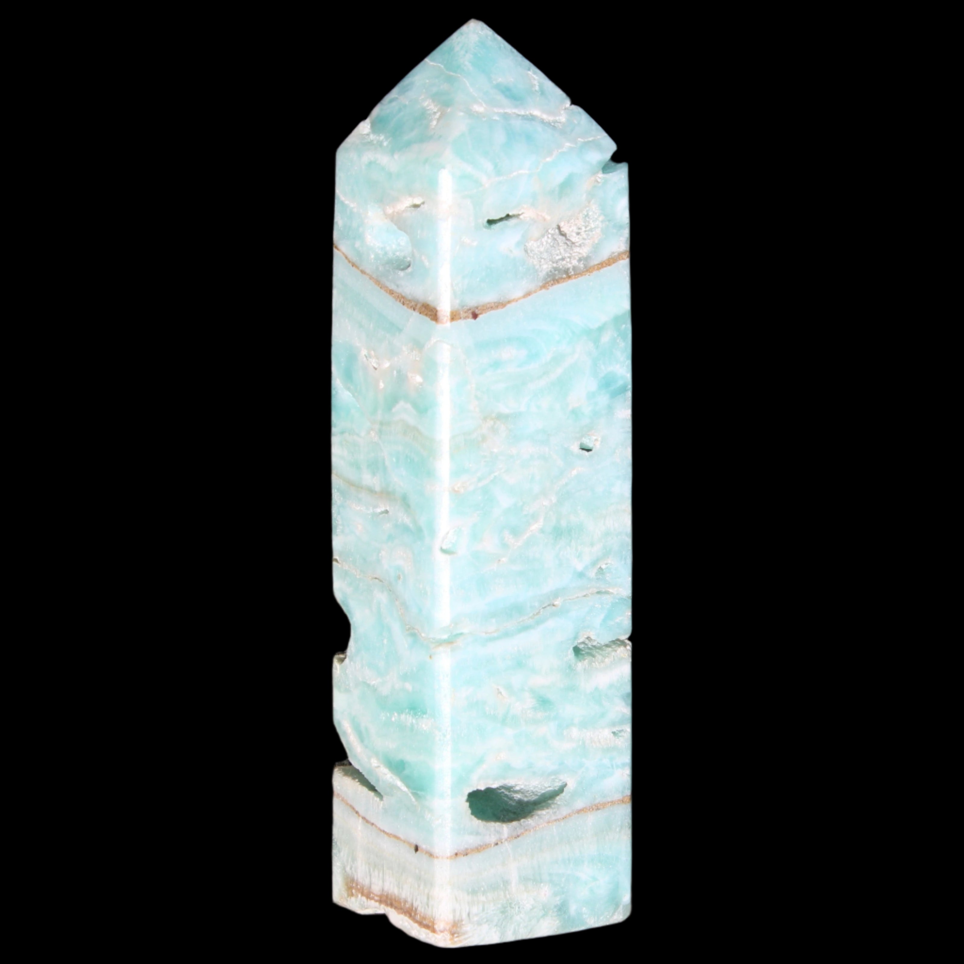 Blue Aragonite obelisk 106mm 170.7g in sunlight - Rocks and Things Store