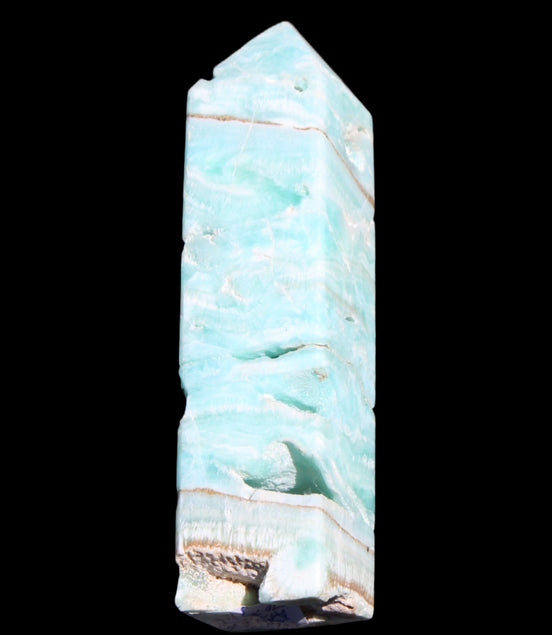 Blue Aragonite obelisk 106mm 170.7g in sunlight - Rocks and Things Store