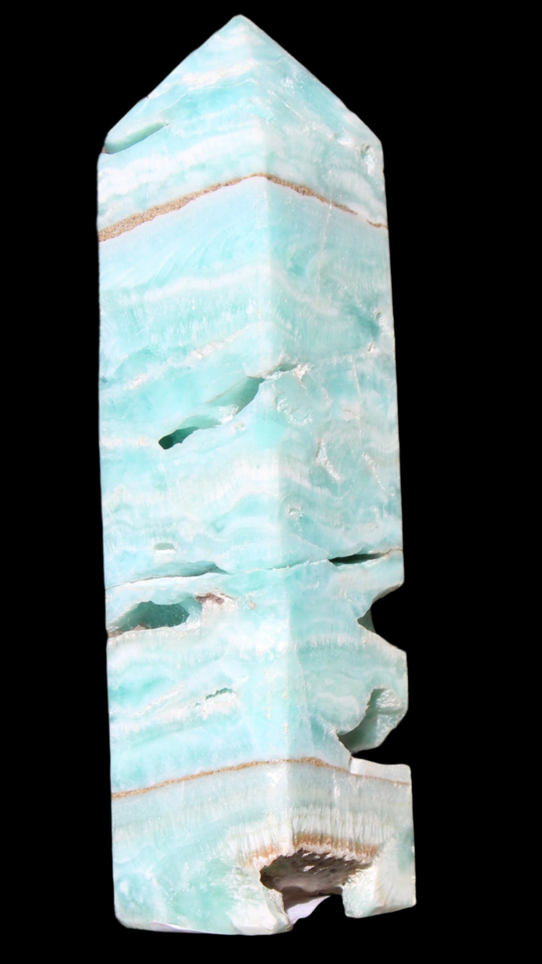 Blue Aragonite obelisk 106mm 170.7g in sunlight - Rocks and Things Store