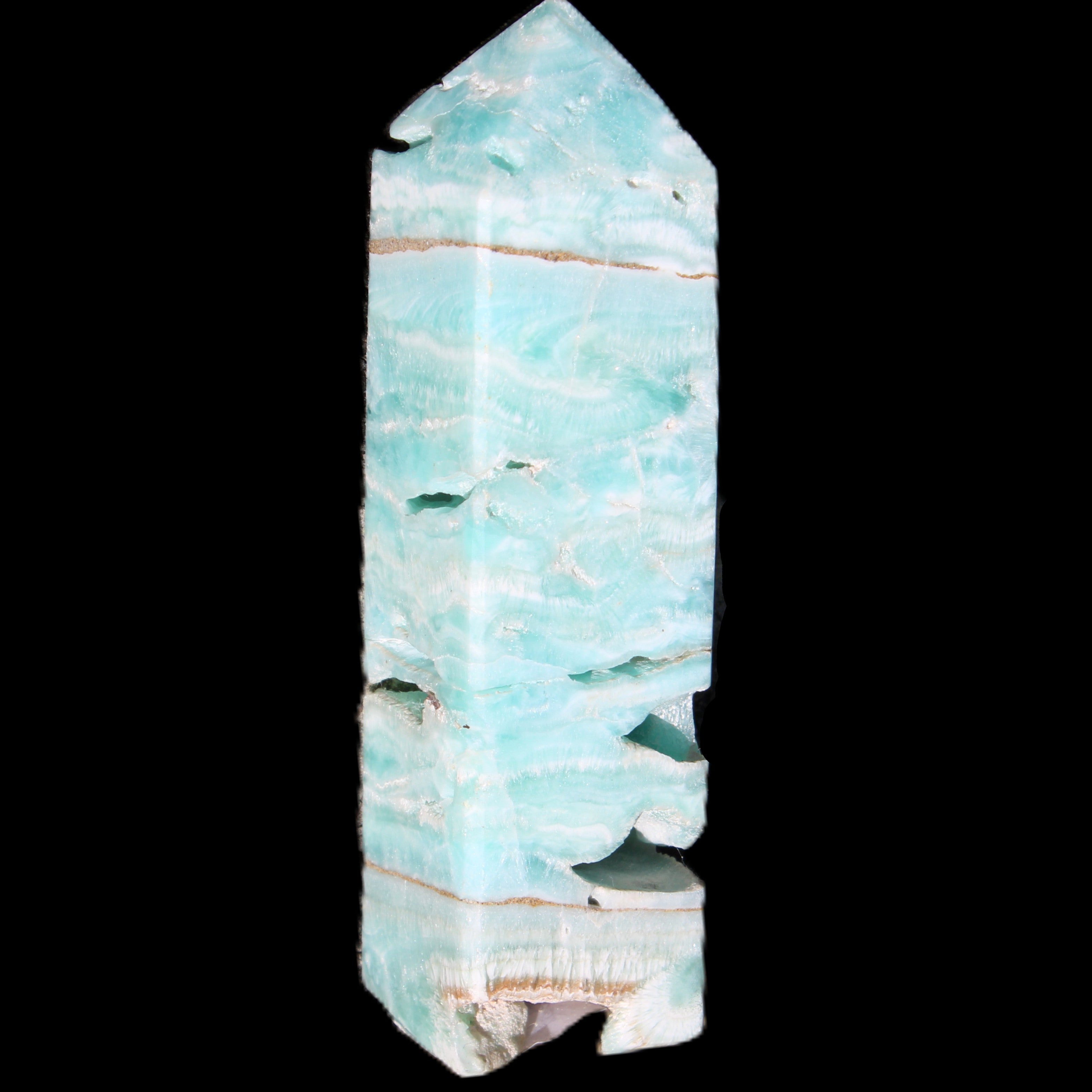 Blue Aragonite obelisk 106mm 170.7g in sunlight - Rocks and Things Store