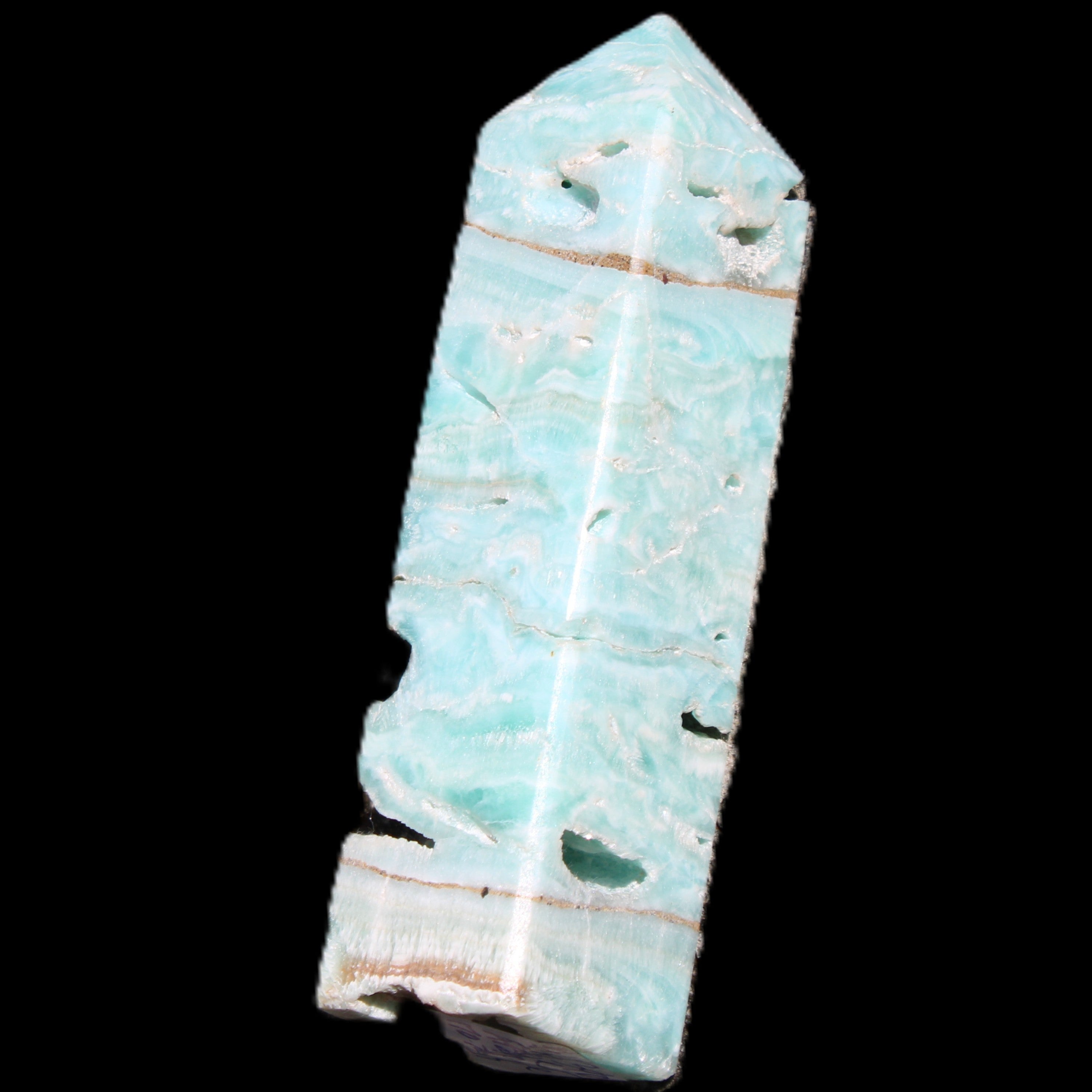 Blue Aragonite obelisk 106mm 170.7g in sunlight - Rocks and Things Store