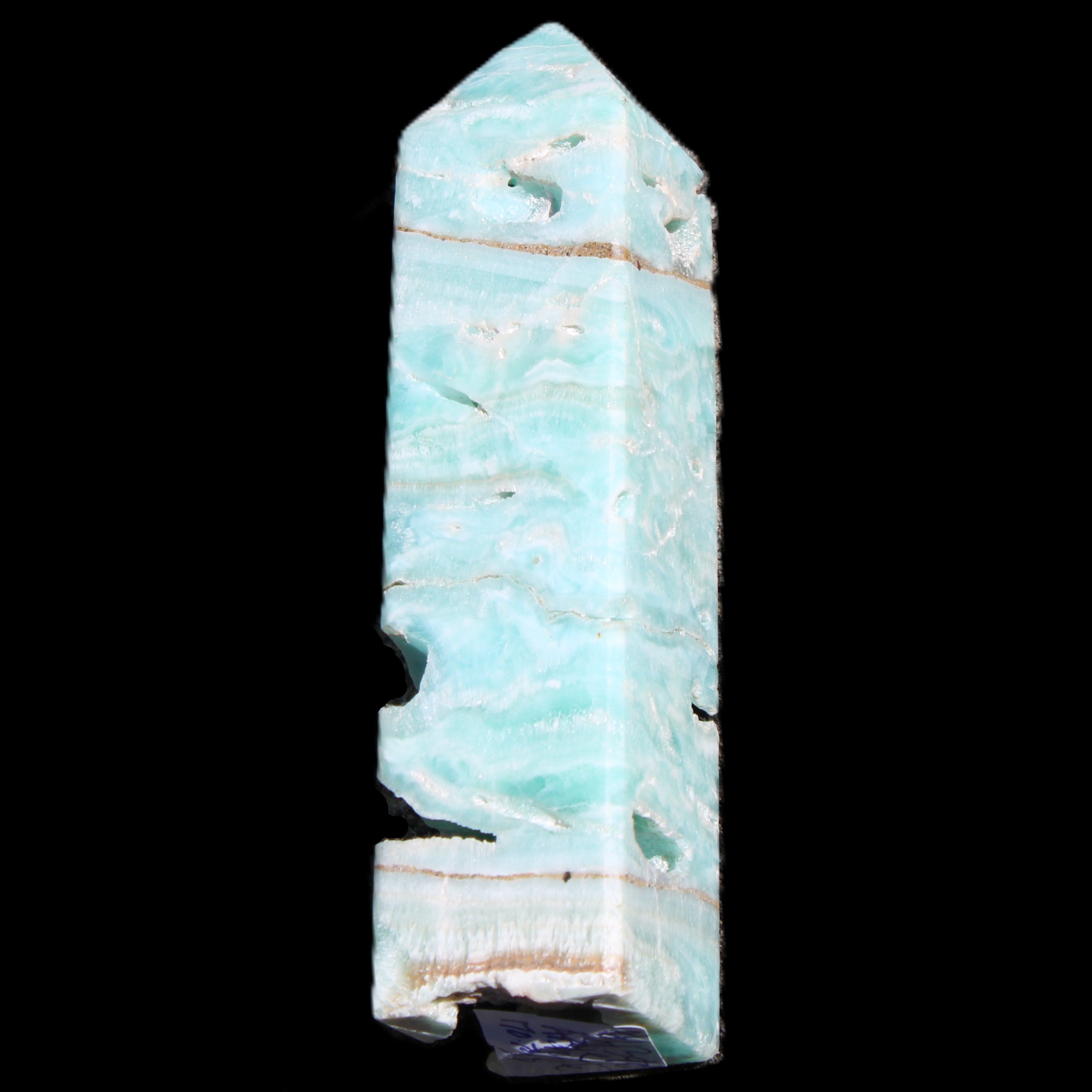 Blue Aragonite obelisk 106mm 170.7g in sunlight - Rocks and Things Store