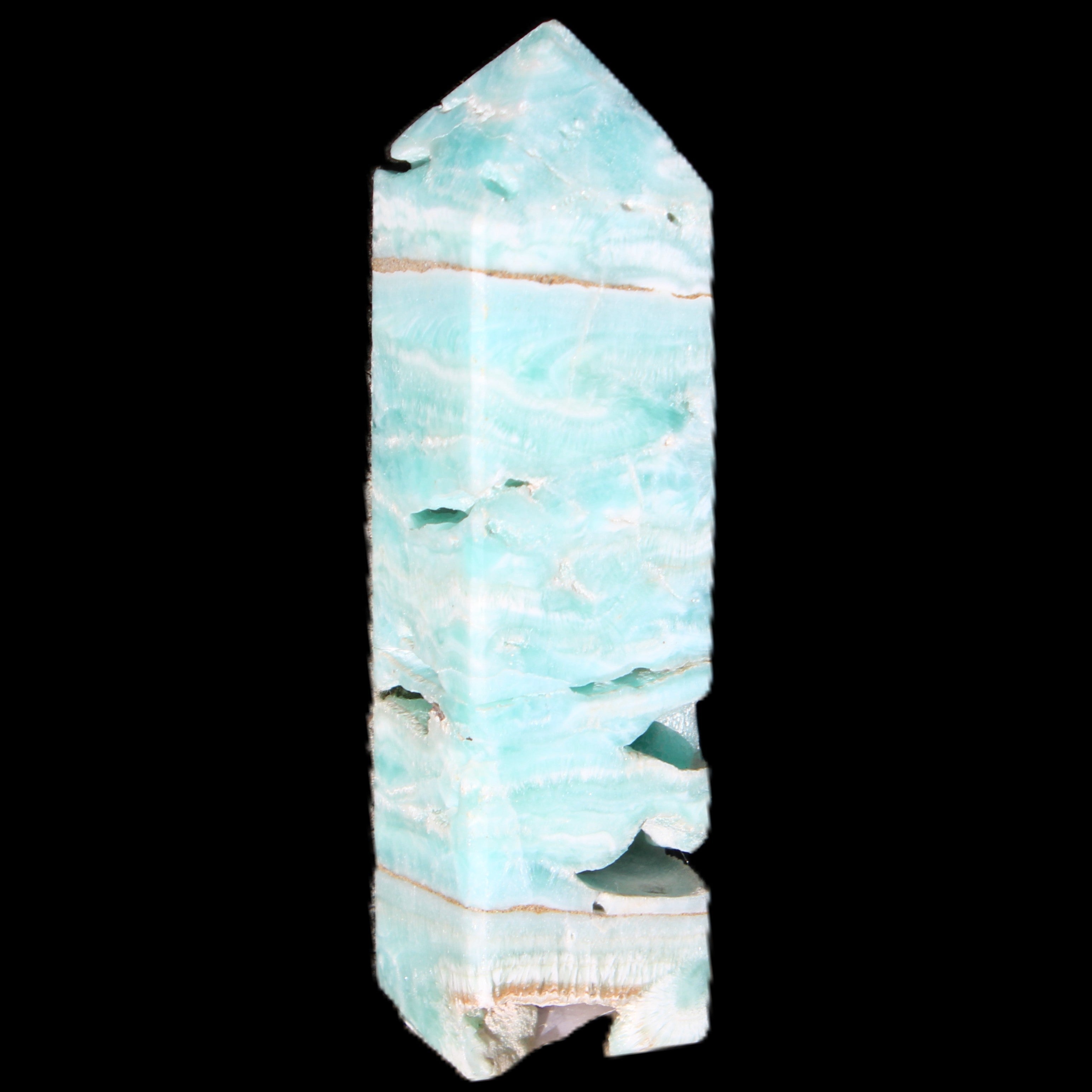 Blue Aragonite obelisk 106mm 170.7g in sunlight - Rocks and Things Store