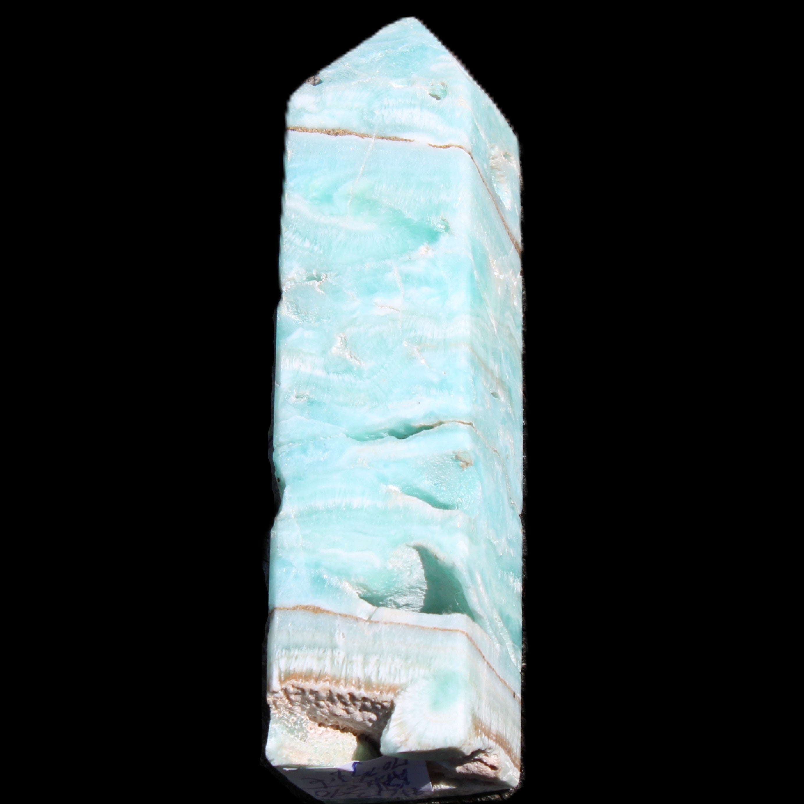 Blue Aragonite obelisk 106mm 170.7g in sunlight - Rocks and Things Store