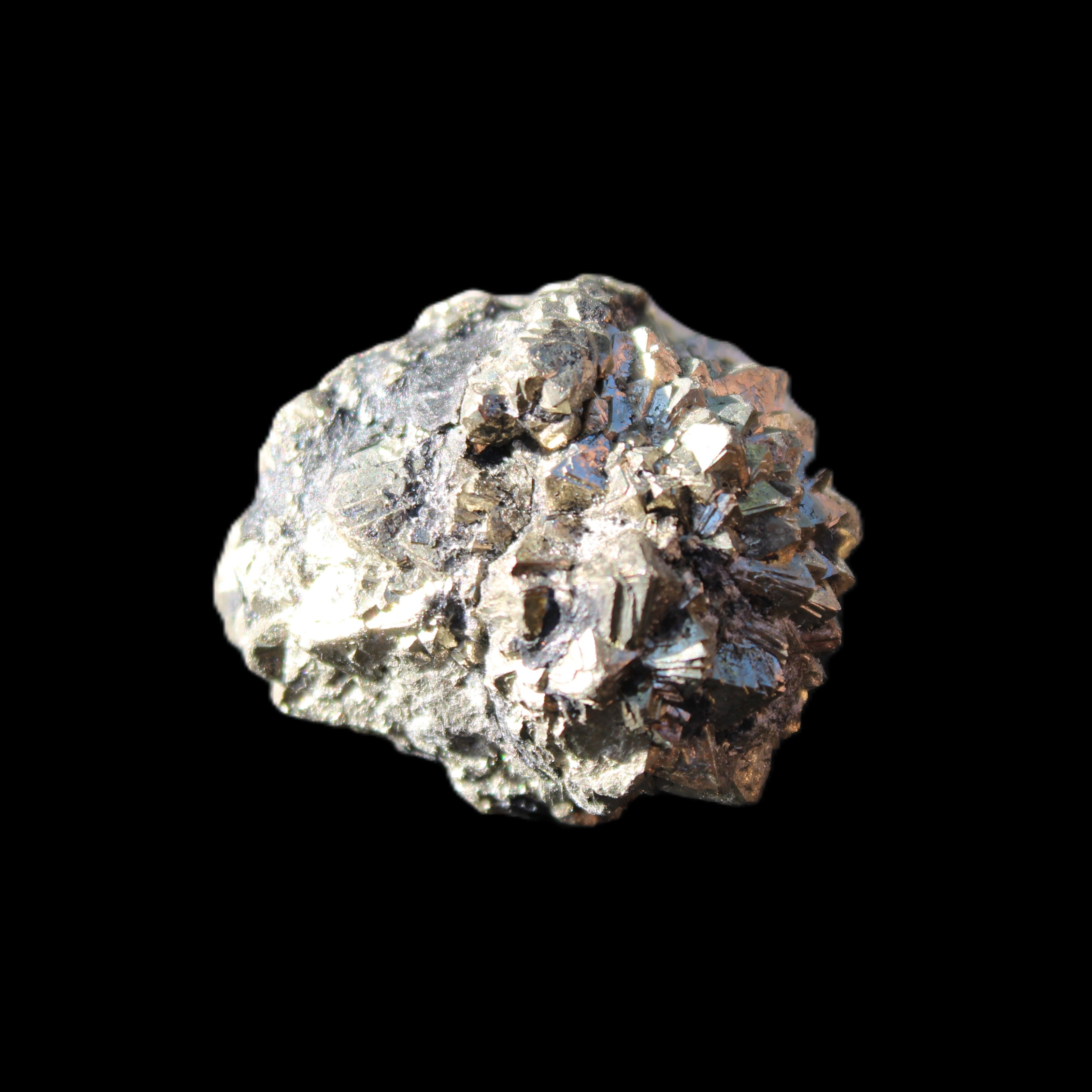 Chalcopyrite cluster from Pakistan 26-38mm 31-36g in sunlight - Rocks and Things Store