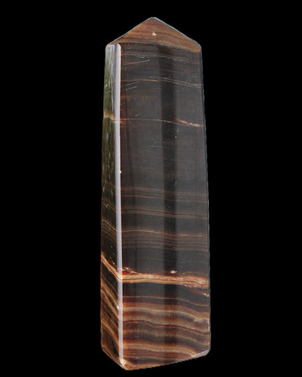 Chocolate Calcite obelisk 119*33 mm 222g in sunlight - Rocks and Things Store