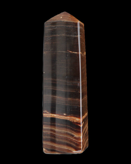 Chocolate Calcite obelisk 119*33 mm 222g in sunlight - Rocks and Things Store