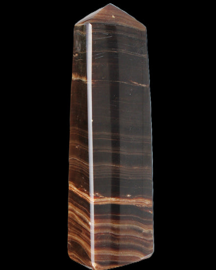 Chocolate Calcite obelisk 119*33 mm 222g in sunlight - Rocks and Things Store