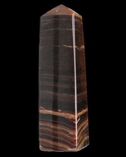 Chocolate Calcite obelisk 119*33 mm 222g in sunlight - Rocks and Things Store